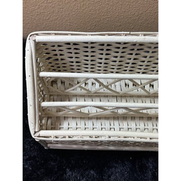 Vintage White Wicker Rectangular Organizer Basket With Dividers Boho - Picture 7 of 8